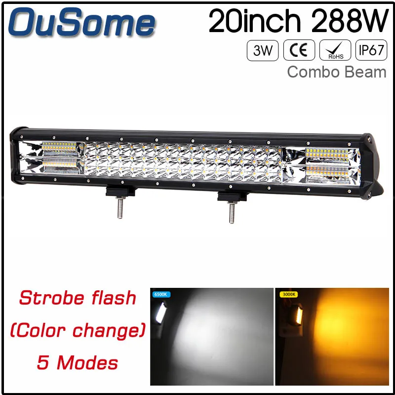 

20 inch 288W LED Strobe Light Bar 4x4 offroad Dual Color Combo Beam Truck Light For Auto UAZ Fog Light Daytime Running Light