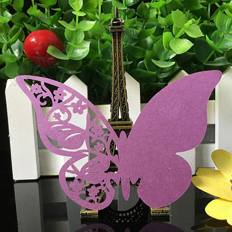 10 Color 50pcs Laser Cut Hollow Butterfly Place Cards Wedding Escort Wine Glass Cup Table Name Cards Wedding Party Supplies (6)