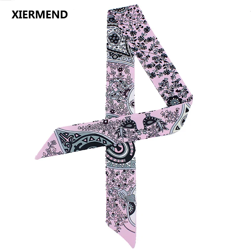 

2018 Tree of Life Fashion Simulation Silk Scarf Women Fashion Bags Handle Ribbon head skinny scarves