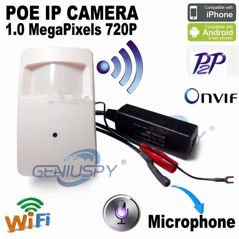 720P PIR Style Motion Detector Covert Mini IP Camera Wifi IP Camera POE Aduio ONVIF P2P Mini Pir Camera IP Mini POE IP Camera