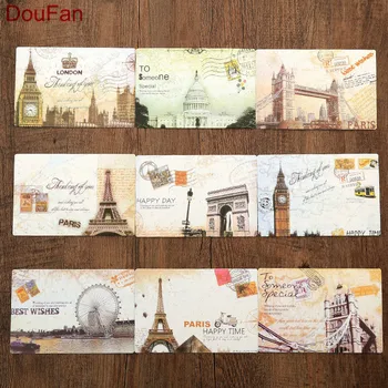 

DouFan 9pcs/lot Vintage Postcards Retro Europe Building Postcard Paris London Eiffl Tower Greeting Post Card Holiday Souvenir