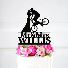 Велосипед любовник свадебный торт Топпер, невеста и жених торт Топпер, акриловый силуэт Топпер, на заказ MR MRS имя торт Топпер