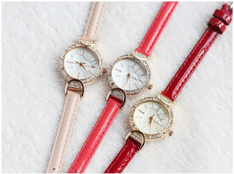 Женские часы Япония кварцевые модные часы кожаный браслет милые мини Стразы в форме сердца подарок для девочки Юлий 779