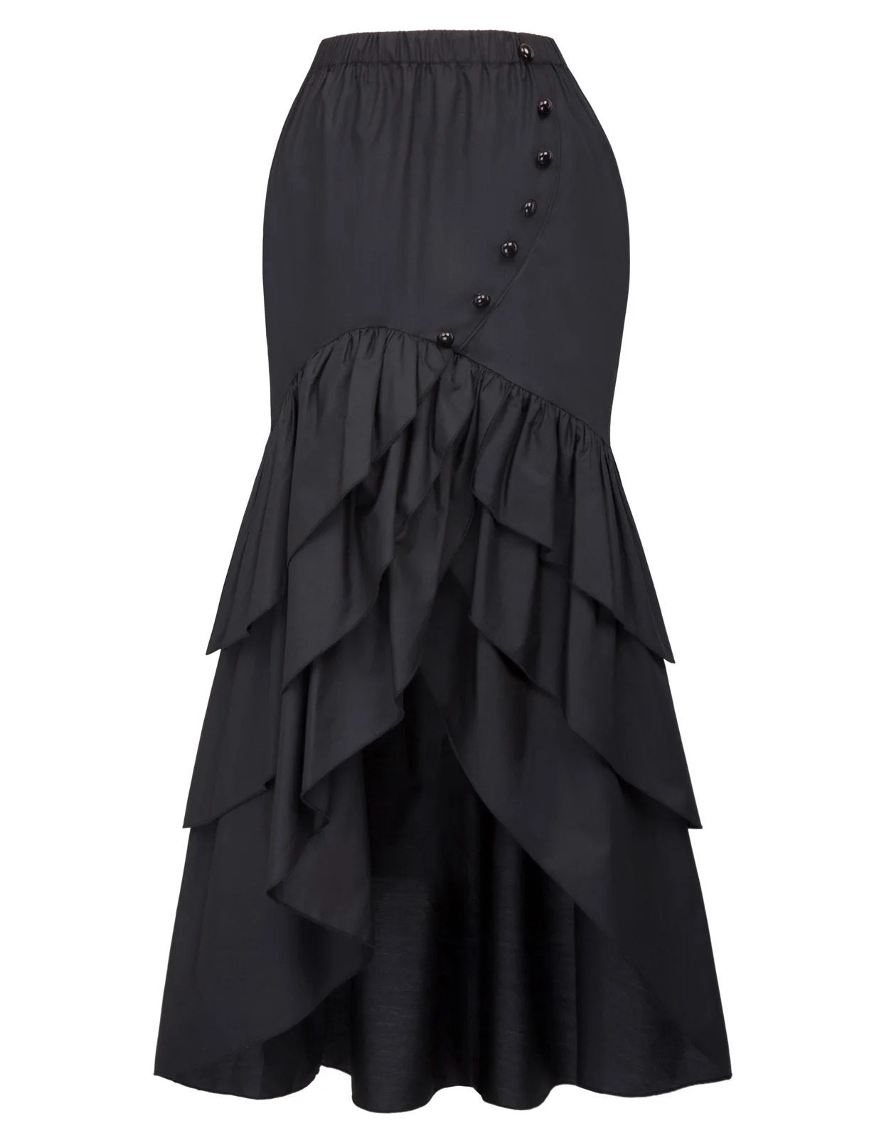 Женская винтажная юбка в стиле стимпанк, готика, викторианский стиль, с рюшами, высокая-низкая юбка - Цвет: Black