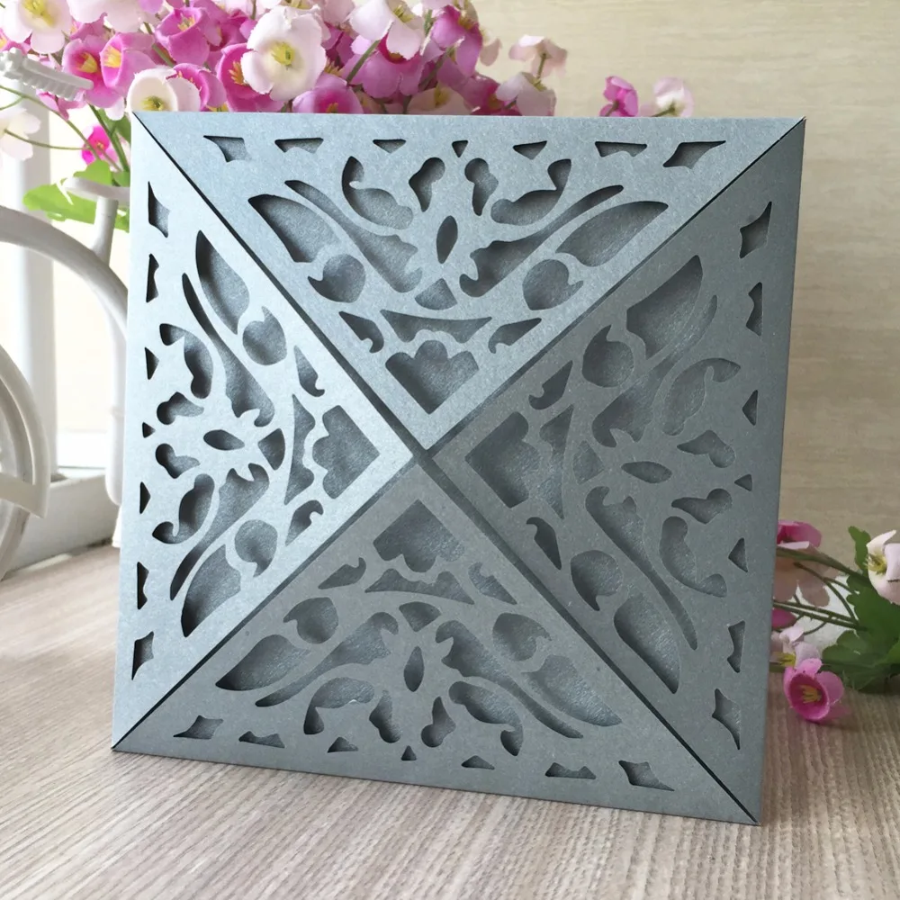 50pcs/lot Silver Hollow Out Laser Cut Wedding Invitations Card Personalize Custom Printable Inner Page | Дом и сад