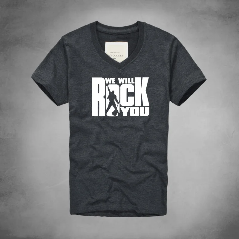 

nueva ropa Summer V-N T-shirt Queen We Will Rock You Men Cool Printed Rock Band camiseta Short Sleeve Cotton Rock Roll Tops