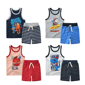 

Children's suit 2019 new boys summer clothing sets children's vest casual children's clothing baby sleeveless shorts wholesale