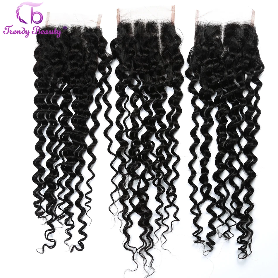 Trendy Beauty Hair Malaysian Deep Curly Human Hair Weave Extensions 3Bundles with Closure 8-28 Inches Color #1B Can Be Dye Thick