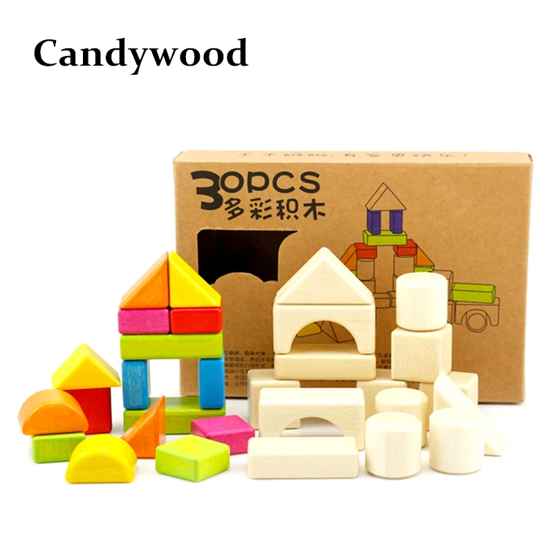 30 unids construcción de madera de haya Blocs colorido Blocs aprendizaje y educación montessori madera Juguetes brinquedos educativos