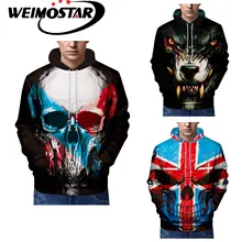 Weimostar Зима хип-хоп Street свитшоты Для мужчин череп волк скейтборд толстовки осень Прохладный пуловер с капюшоном Костюмы для отдыха