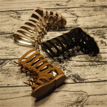 

Genuine leather summer brown black girls gladiator sandals boots High-top fashion Roman kids sandals toddler baby sandals shoes