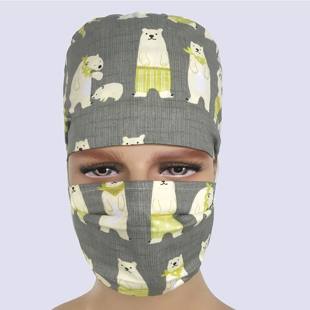 Print Doctor Surgical Scrub Cap for Women Hospital Medical Cap Cotton Lab Clinic Dental Operation Tieback Doctor Nurse Hat - Цвет: mask hat