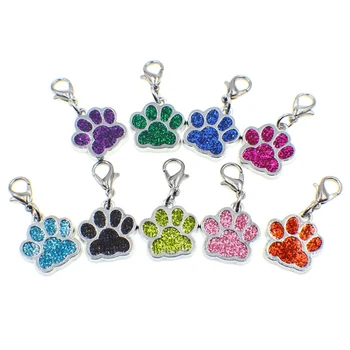 

10PCS Colorful Glitter Enamel Dog Footprints Footprints Lobster Clasp Pendant Necklace Charms For Handmade Jewelry Keychains