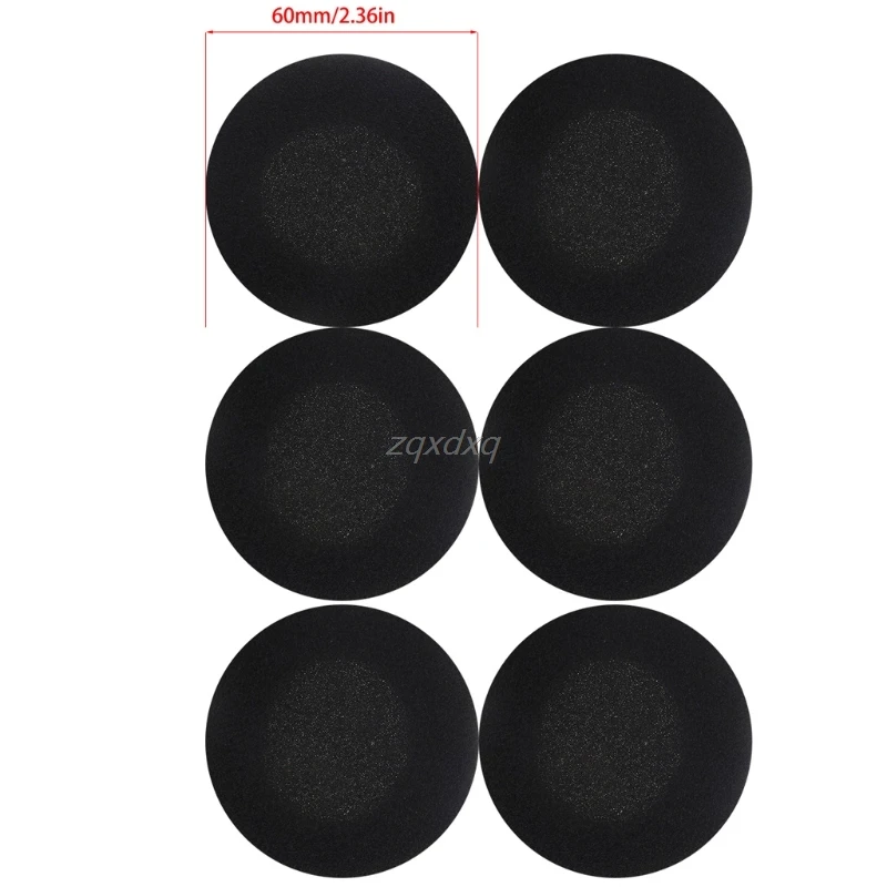 Earphone Accessories 6Pcs 60mm Black Foam Ear Pads Earphone Pad Sponge Earpads Headphone Cover for Earphone Electronics Stocks