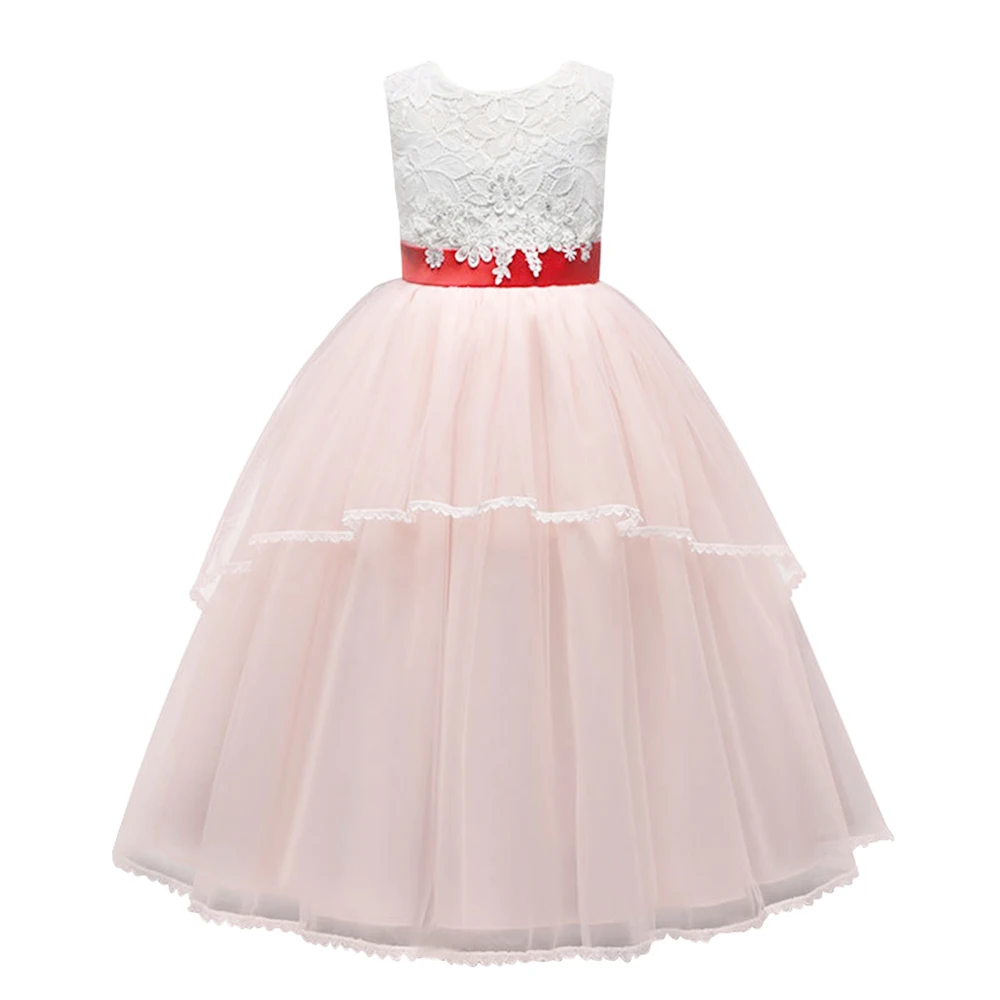 Принцессы розового цвета мяты бальное платье аппликация для девочек в цветочек платья 2019 Тюль Девушки Нарядные платья платье для первого