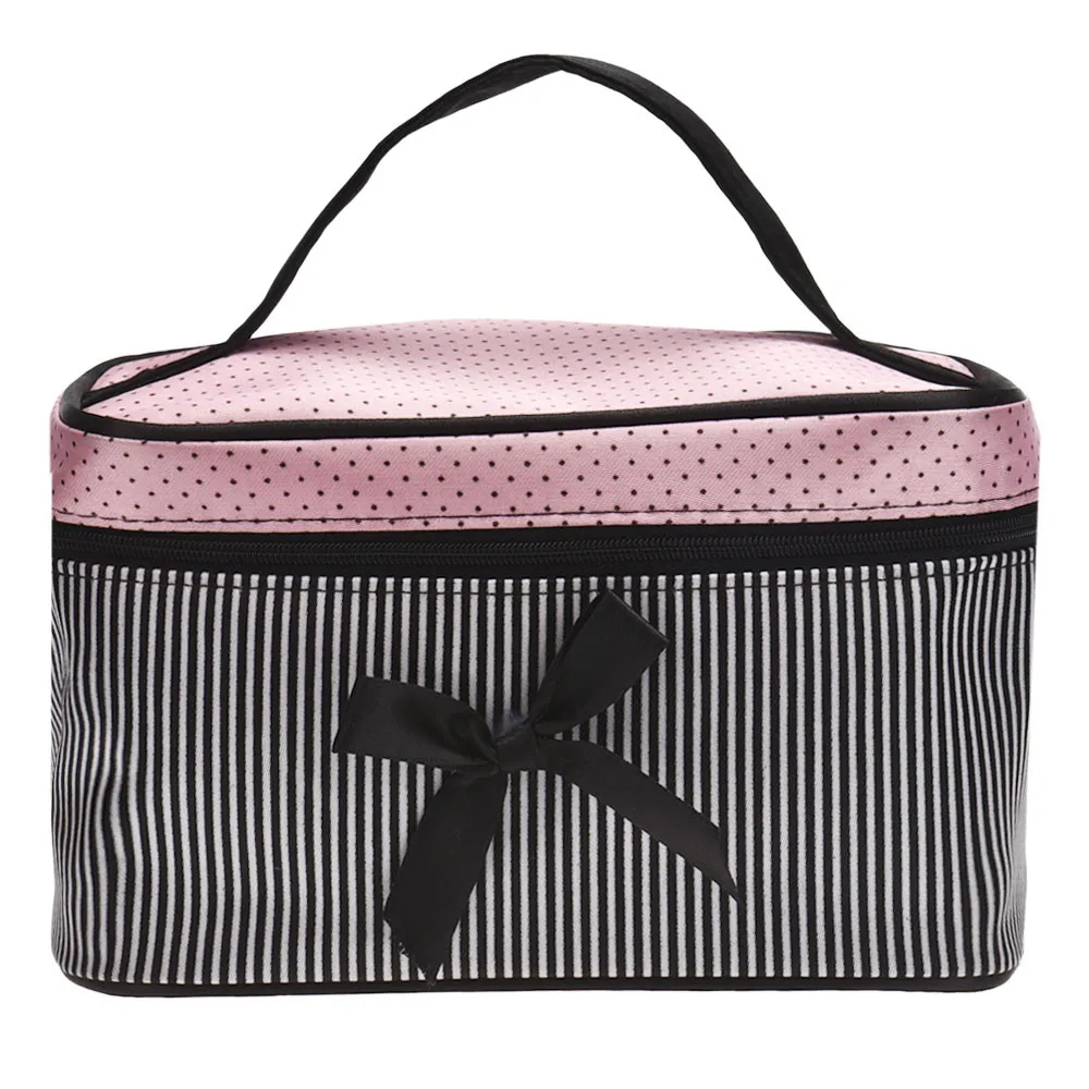 Lowest Price Women's Bag Square Bow Stripe Cosmetic Bag Big Lingerie