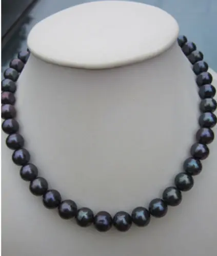 

AAA 9-10mm natural tahitian black pearl necklace 925silver gold 18 inch