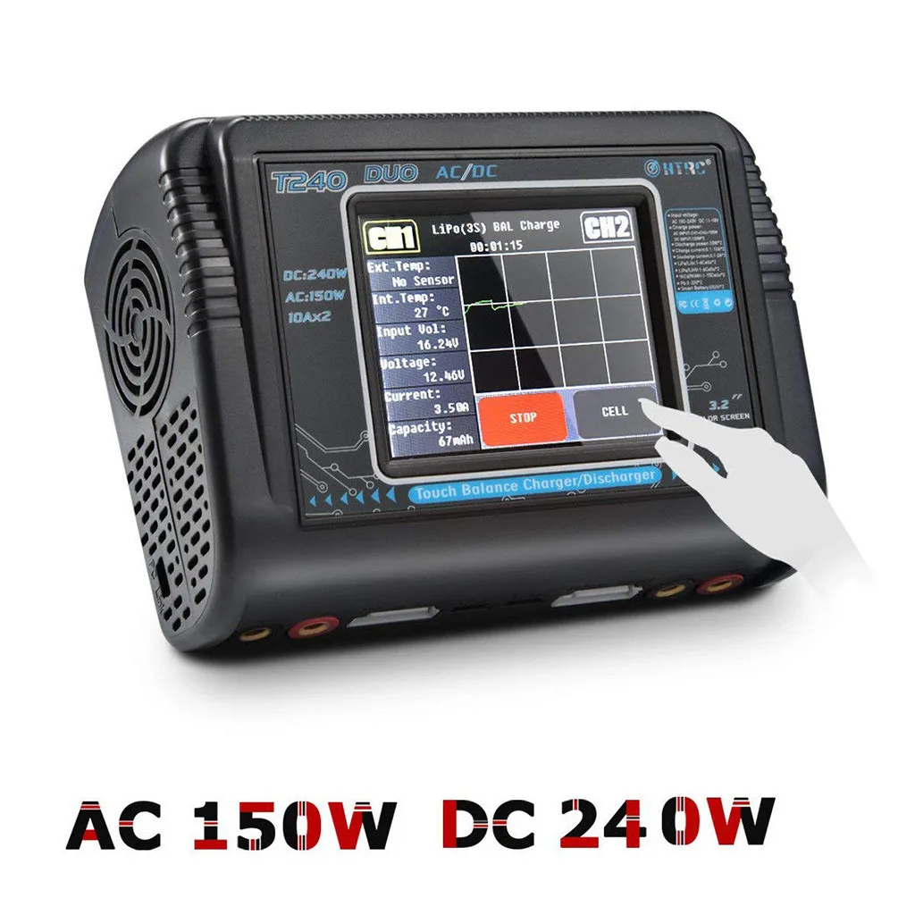 

HTRC Touchy Screen Dual Channel 10A RC Car Lipo Battery 1-6S Balance Charger RC Toys Part Dual Balance Charger Multi-function