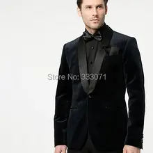 Темно-синие бархат жениха Смокинги для женихов Черный нагрудные Блейзер 2 шт. Slim Fit Мужская Свадебная вечеринка Костюмы Жених наряд дружки костюм