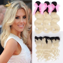 7A 1b 613 13X4 Body wave lace frontal closure with 3 bundles human hair wave Blonde