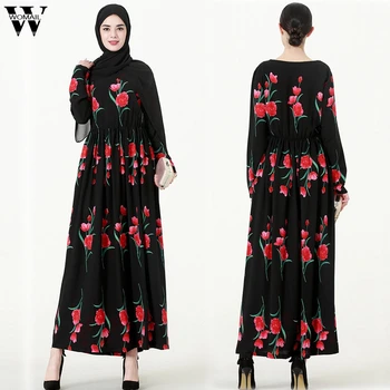 

Womail Muslim Dress Women Floral Printed Islamic Dress Long Sleeve Kaftan Elegant Muslim Party Dubai Maxi Dress fashion2019 A9