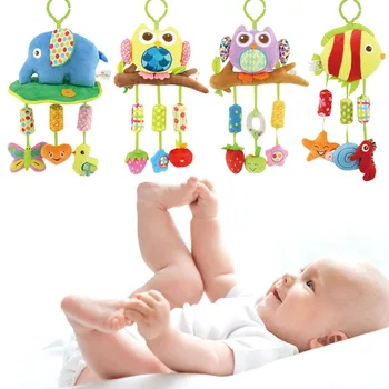 

Baby Soft Cute Animal Elephant Owl Fish Plush Hanging Bed Rattles Infant Carriage Crib Stroller Sound Hanging Mobile Doll Toy
