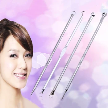 

Silver color Stainless Needles Blackhead Remove Tool Comedone Acne Blemish Extractor Remover Cosmetic Tool 4Pcs