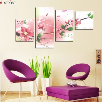 

CLSTROSE Cheap Price Modern Flowers Canvas Painting 4 Pieces Wall Art Home Print Pictures Painting On The Wall Unframed