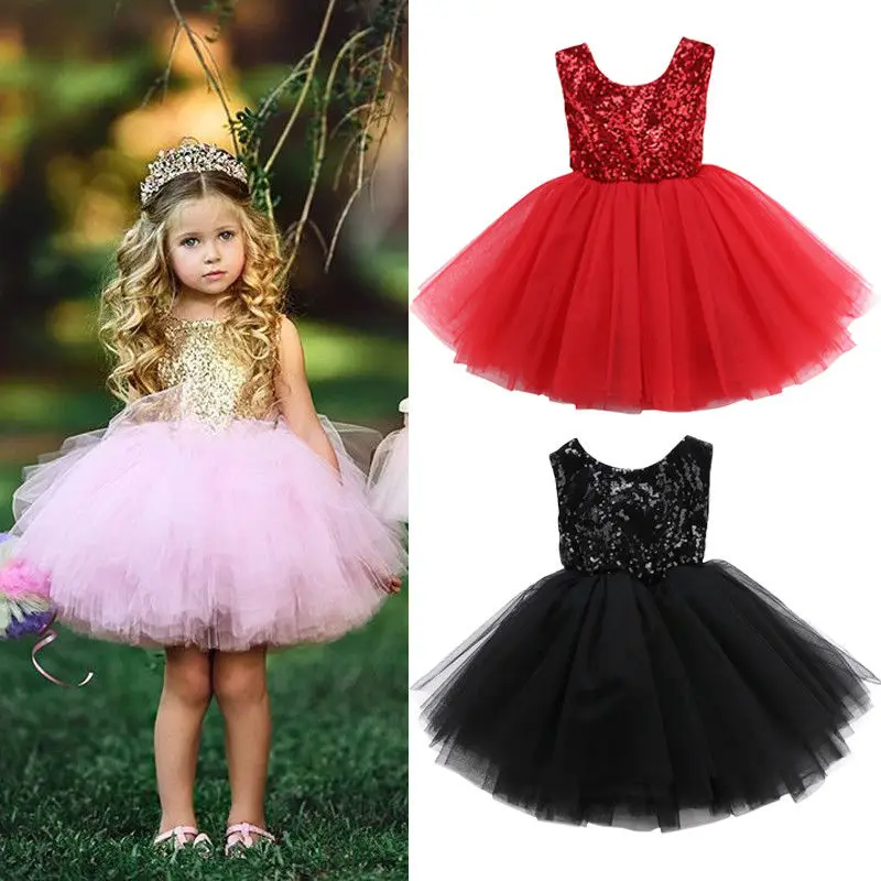 HOT Sequins Dress Kids Baby Flower Girl Dress Toddler Baby Girls Party Dress Backless Ball Gown Dresses Infant Summer Clothes