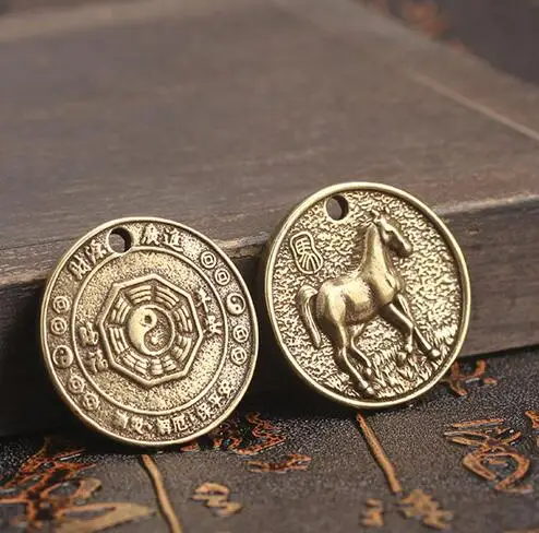 

Chinese Fengshui Eight Diagrams The Twelve Zodiac Animal Horse Pure Copper Hangs Safety Card Key Buckle Pendant Statu