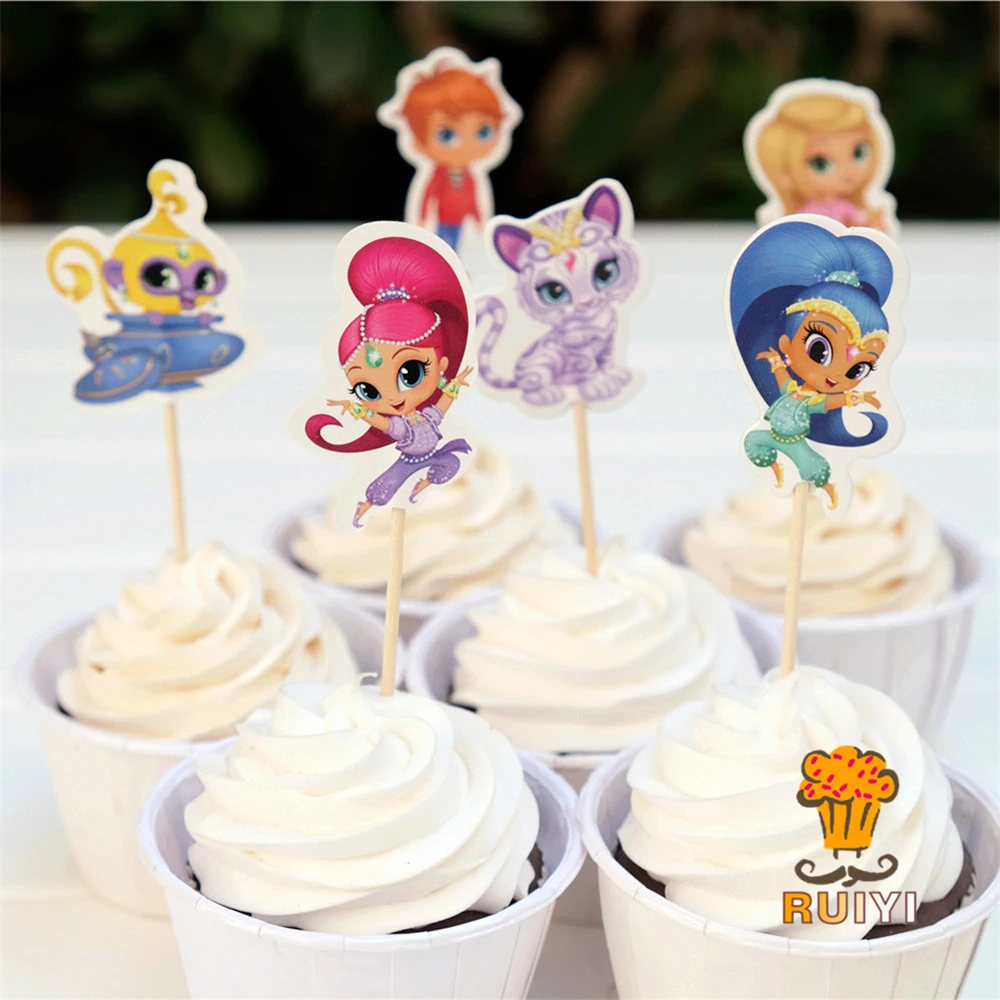 

24pcs Cartoon shimmer and shine candy bar cupcake toppers pick baby shower kids birthday party supplies