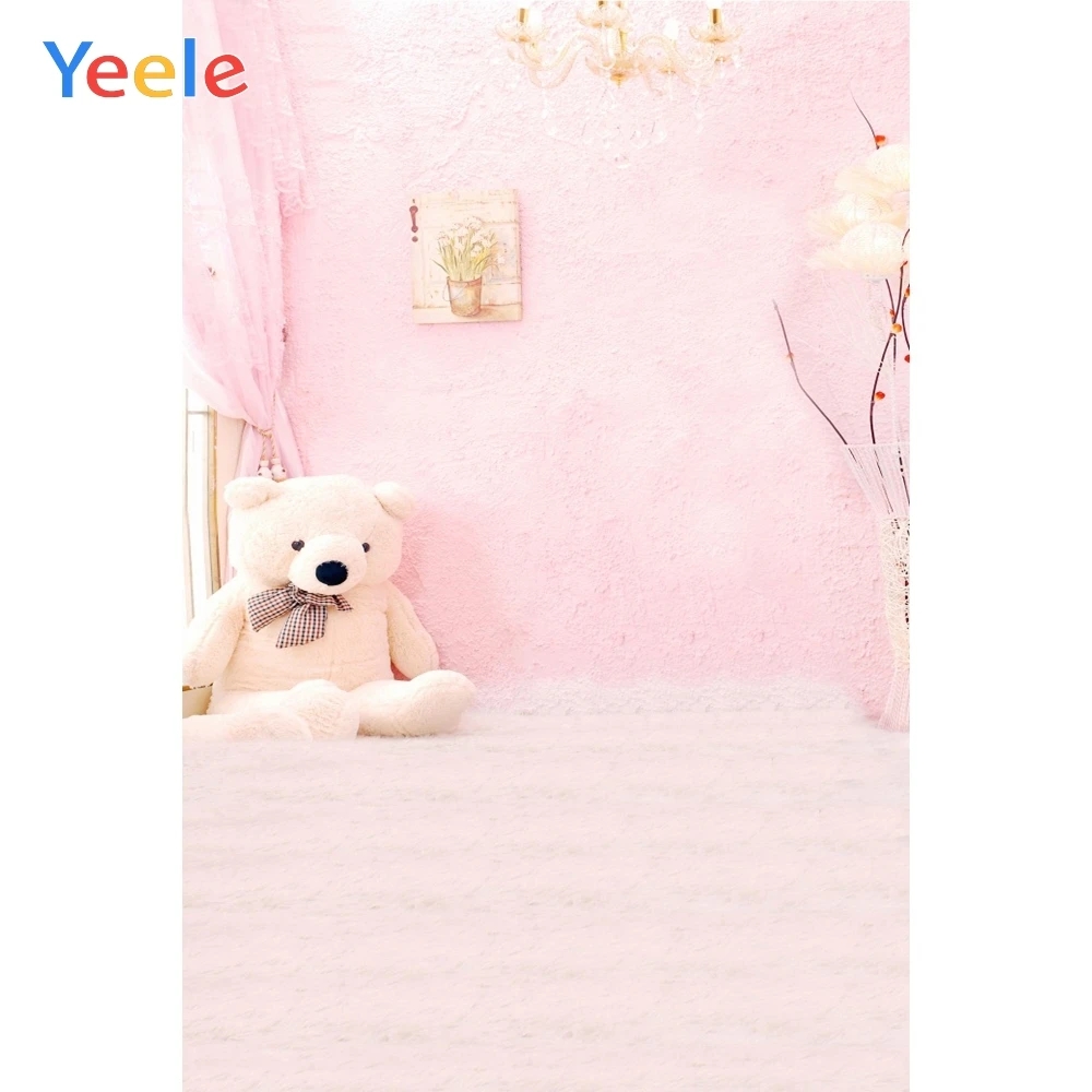 

Yeele Pink Bear Doll Chandelier Girl Photography Backgrounds Dreamy Princess Photographic Backdrops for Photo Studio