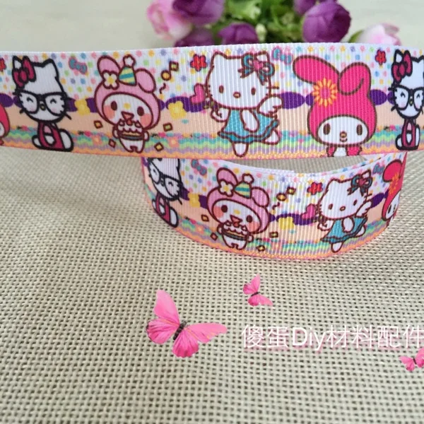 

25MM Japanese rabbit cute kitten printed grosgrain ribbon DIY hair ribbon garment accessories 5 yards
