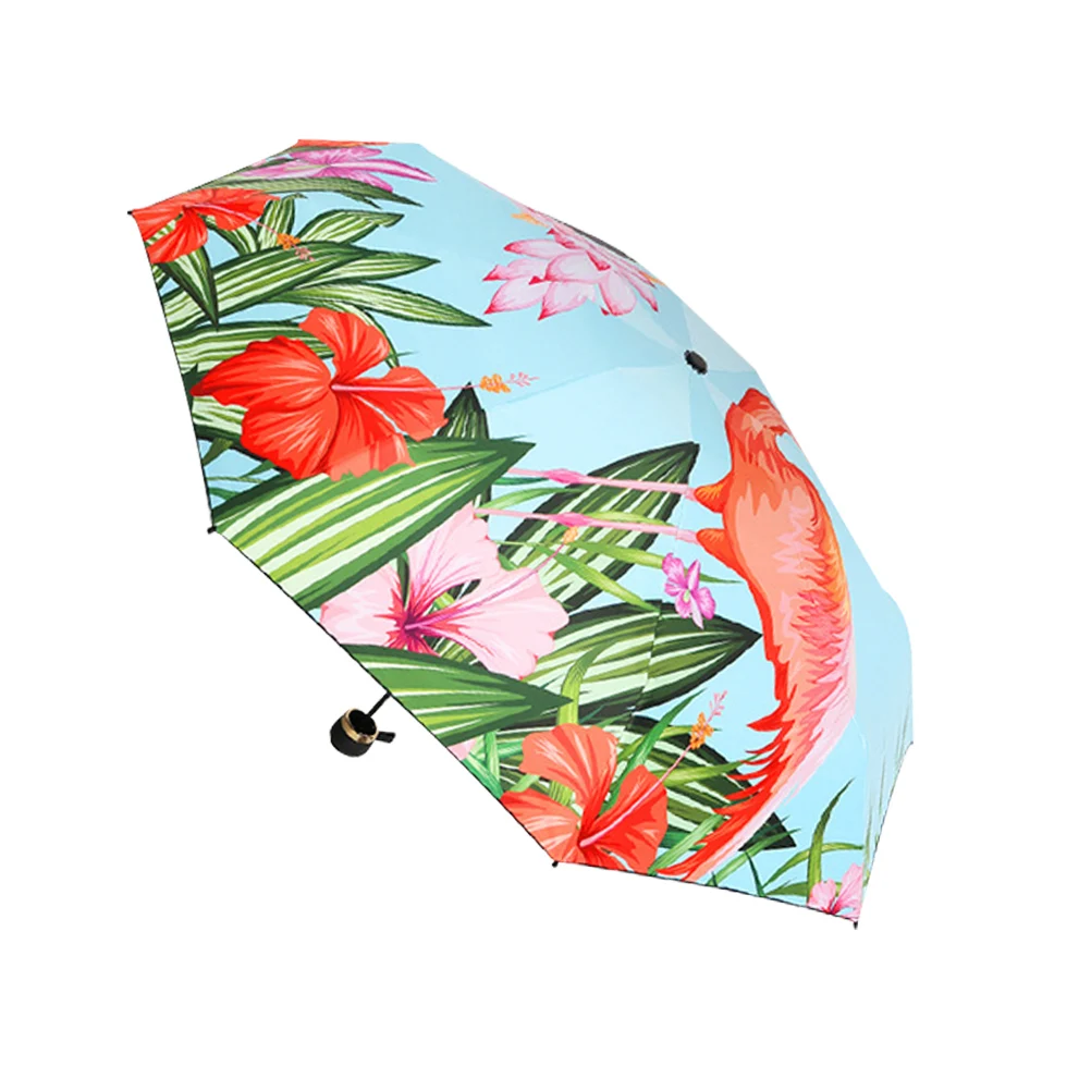 

Flamingo Pattern Umbrella 8 Bone Durable Black Plastic Sun Protection Umbrella UV Sun Umbrella for Raining Protection Sun