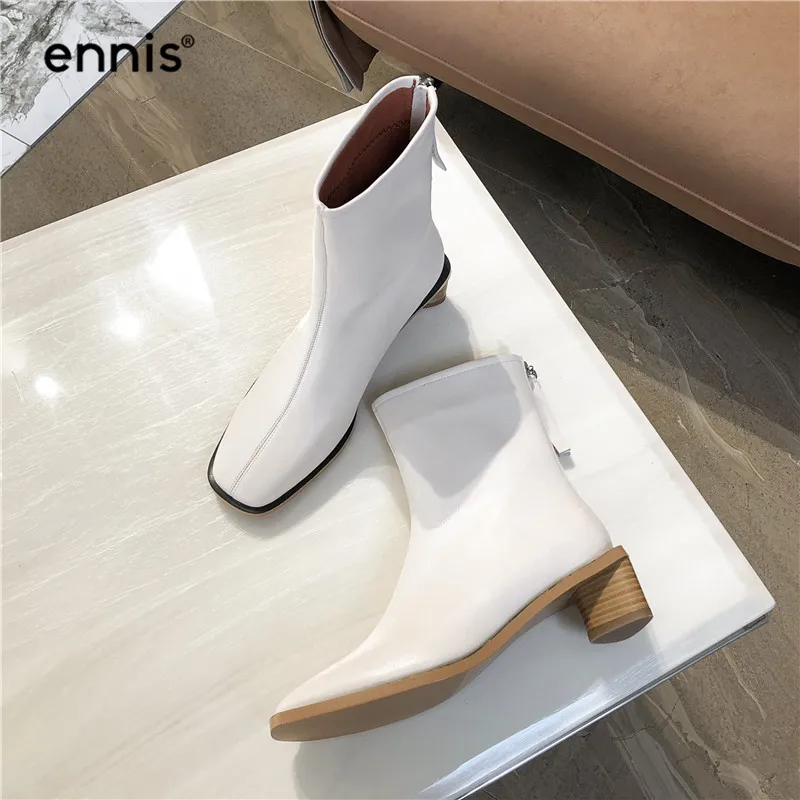 ENNIS/; осенне-зимние ботинки; ботинки из натуральной кожи на низком каблуке; модная женская обувь; цвет черный, белый; модные ботинки до середины икры; A991