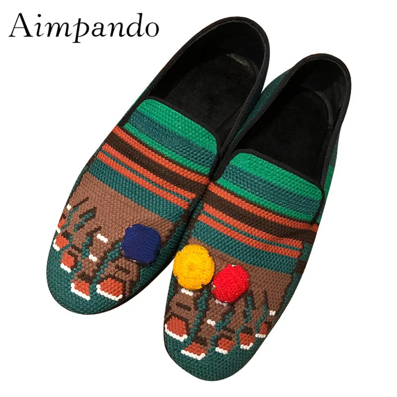 

2019 Chic Foot Toe Knit Loafer Shoes Woman Round Toe Mixed Color Embroidery Flower Slip On Lazy Casual Shoes Women