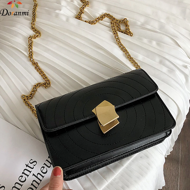 

DORANMI Thread Flap Bags For Women 2019 Leather Square Shoulder Bag Crossbody Messenger Female Metal Bag Bolsos Mujer DJB368