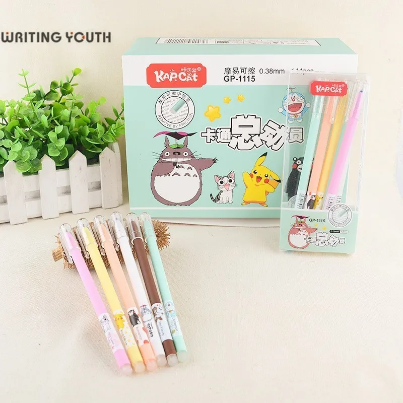 

12 pieces / set of erasable pen anime cartoon pattern gel pen black blue ink student learning stationery 0.38mm writing smooth