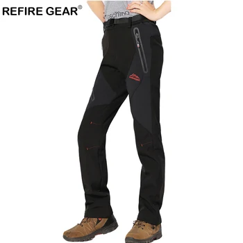 

ReFire Gear Soft Shell Fleece Hiking Pants Women Lightweight Thick Thermal Waterproof Trouser Hunting Camping Windbreaker Pants