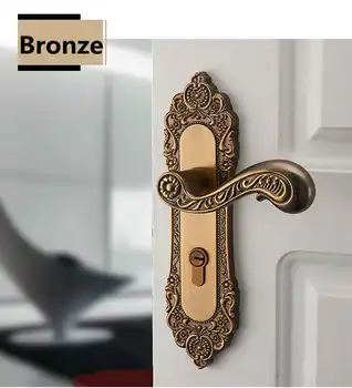 vintage style zinc alloy yellow bronze Double-sided handle lock gold bedroom kitchen ,bookroom wooden door lock ,top quality