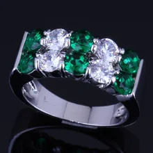 Flawless Round Green Cubic Zirconia White CZ 925 Sterling Silver Ring For Women V0083 925 sterling silver dragon claw round green cz eye mens biker skull ring 9m202a