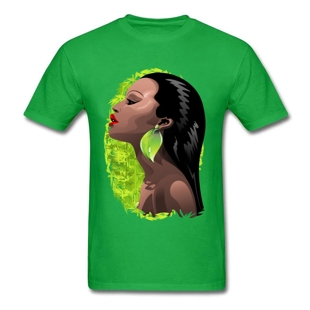 Woman African Beauty and Bamboo T-Shirt for Men Normal VALENTINE DAY Tops Shirt Brand Sweatshirts Round Neck 100% Cotton Woman African Beauty and Bamboo green