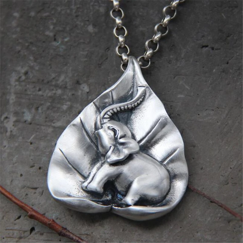 

2018 hot sale bohemia ethnic jewelry women fashion leaves 990 sterling silver jewelry retro elephant pendant for women gift