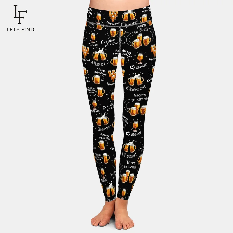 

New Women's Legging Beer Print Elastic Leggings Fashion High Waist Plus Size High Quality Black Leggings Free Shipping