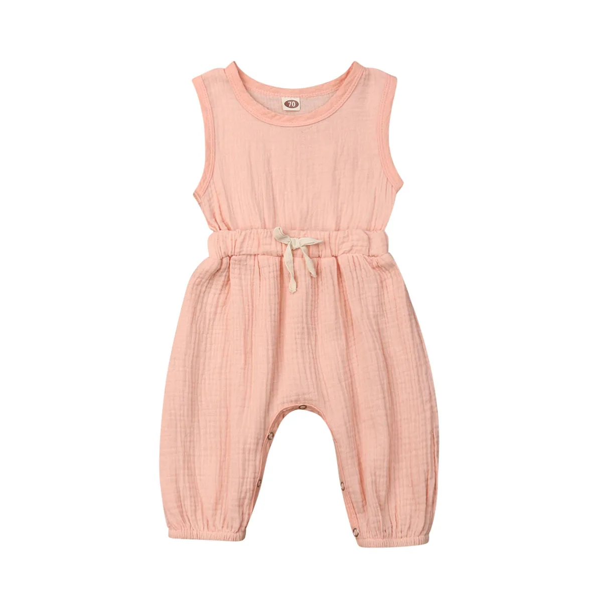 

0-18M Newborn Toddler Baby Girl Ruched Romper Cotton Sleeveless Bowknot Lace-Up Jumpsuit Casual Cute Baby Clothes Summer