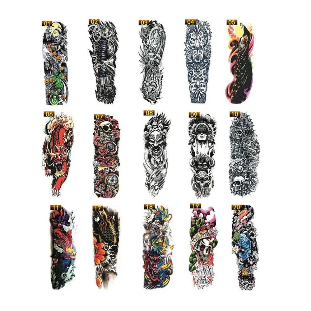 المؤقتة الوشم الأكمام تصاميم الذراع الكامل للماء الوشم بارد الرجال النساء للتحويل الوشم ملصقات على هيئة الفن