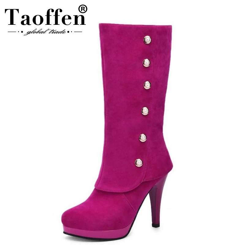 

TAOFFEN Size 33-43 Sexy Ladies High Heel Boots Women Platform Candy Color Round Toe Thin Heels Boot Office Lady Party Club Botas