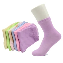 Meias femininas de algodão, 5 pares de meias bonitas, cor sólida, confortáveis, para outono e inverno, meia calcetina