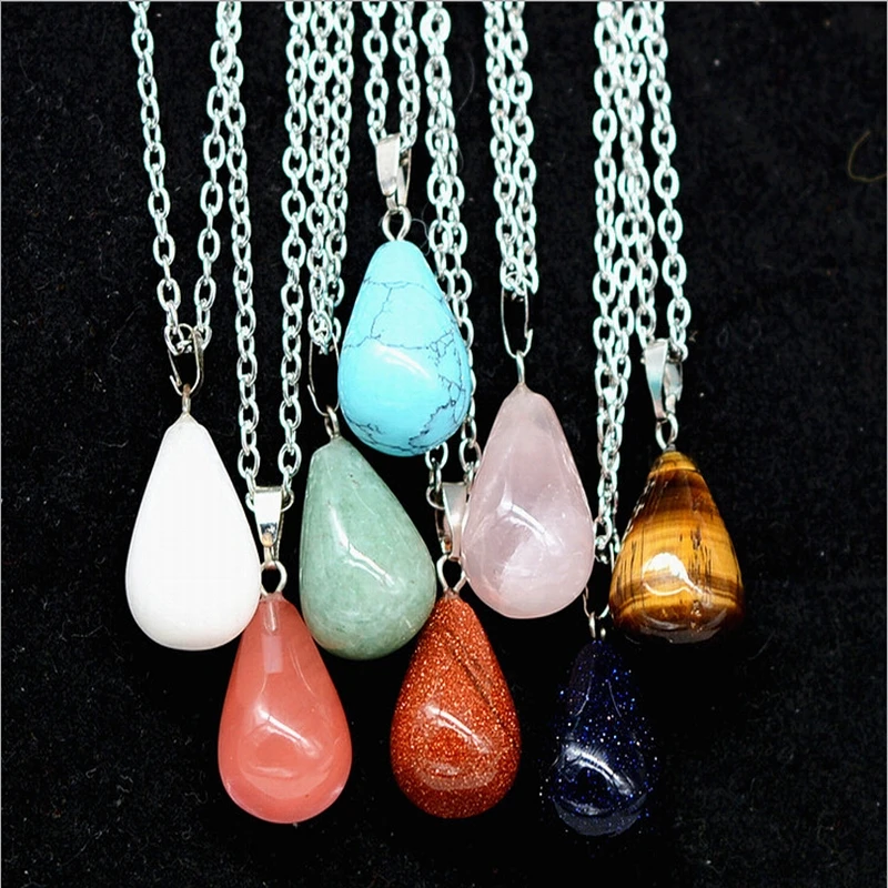 

Stone Water Drop Crystal Top New rock Natural Stone Pendant Necklace 2017 Hot Selling