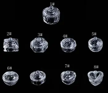 

New Arrival 9 styles Nail Art Crystal Glass Dappen Dish Bowl Cup with lid Liquid Glitter Powder Caviar Nail Styling Tools